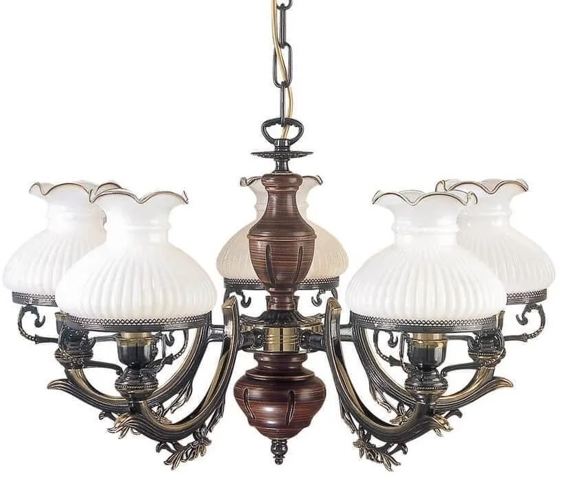 Candelabru cu 5 brate design italian din alama cu lemn 2810