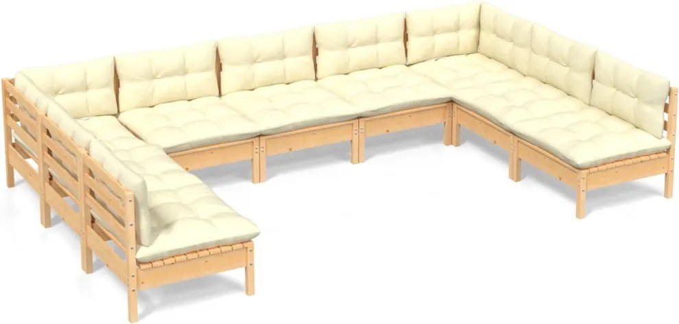 vidaXL Set mobilier grădină cu perne crem, 9 piese, lemn masiv de pin