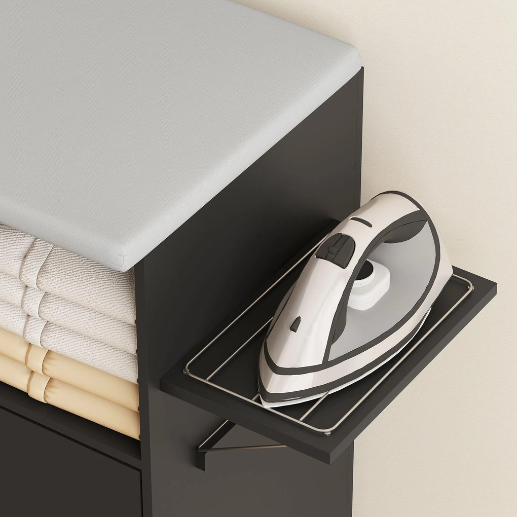 HOMCOM Dulap Masa Calcat – 3 Rafturi, Blat Burete &amp; Ghidaj Rufe | Aosom Romania