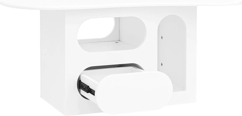 Masă de cafea cu sertare, masă de cafea în formă de nor cu spații de depozitare deschise, 97x45x43,5 cm, Alb