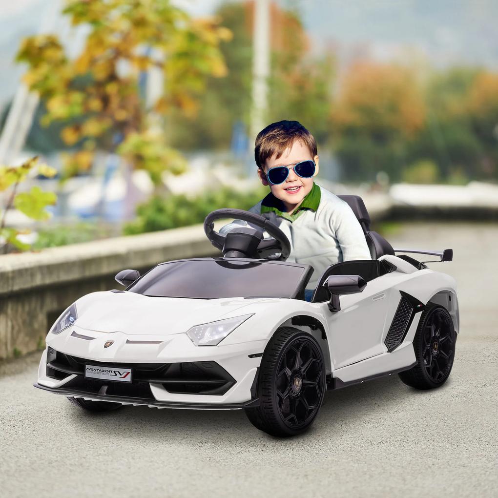 HOMCOM Lamborghini Aventador cu Licenta, Masinuta Electrica pentru Copii cu Usi Fluture, Transport Usor, Telecomanda, Muzica, Claxon de 3-5 ani,Alb
