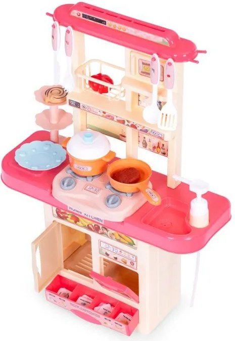 Bucătărie compactă pentru copii cu LED + 10 accesorii - roz