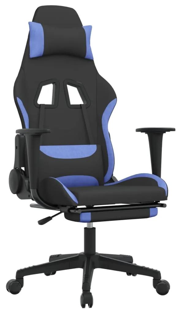 345507 vidaXL Scaun de gaming cu masaj/suport picioare, negru/albastru textil