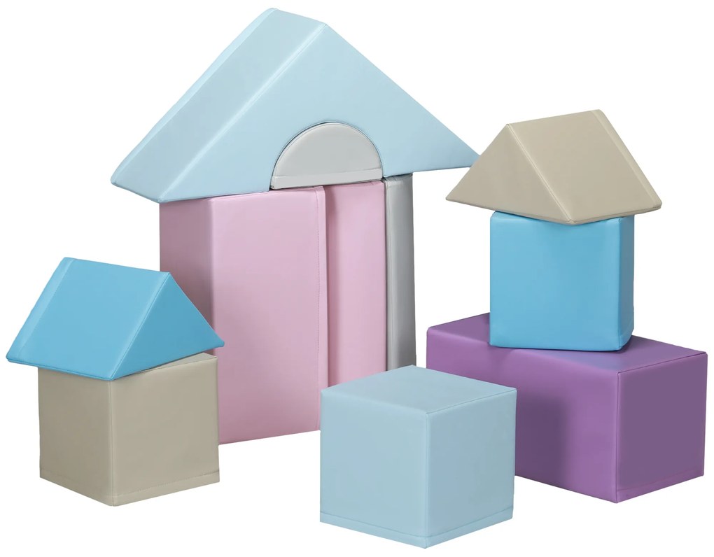 HOMCOM Set de 11 piese de blocuri moi, blocuri de spumă pentru a sări și a se cățăra, pentru copii, 1-3 ani, cu husă de piele artificială, Multicolor | Aosom Romania