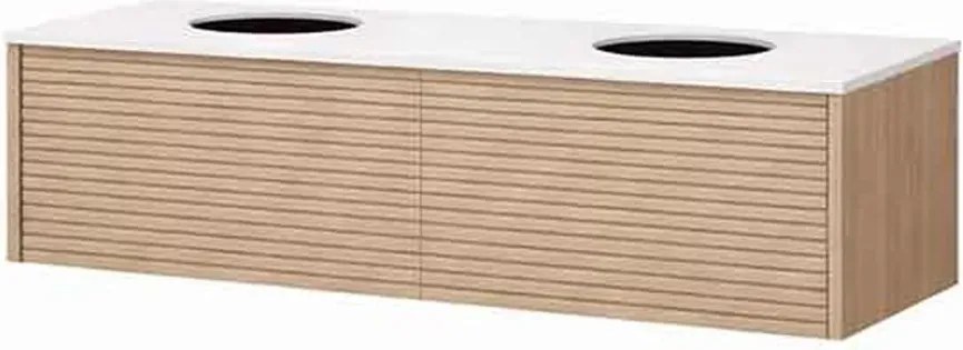 Set dulap baza suspendat KolpaSan Orphia canelat 2 sertare 140 cm finisaj acacia cu blat Kerrock