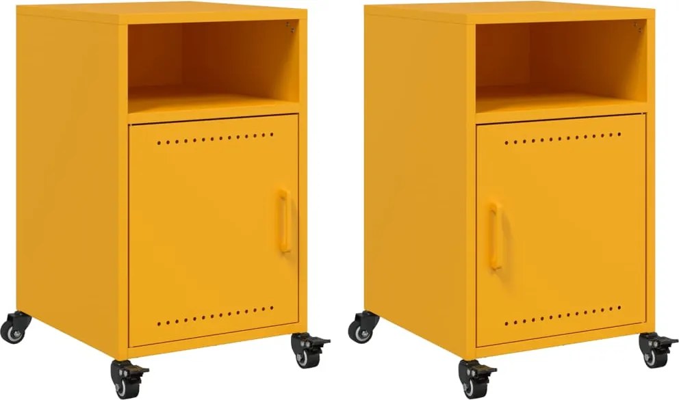 vidaXL Noptiere, 2 buc., galben muștar, 36x39x59 cm, oțel