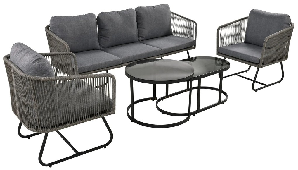 Set de lounge de grădină din 5 piese cu frânghie, Gri | Aosom Romania