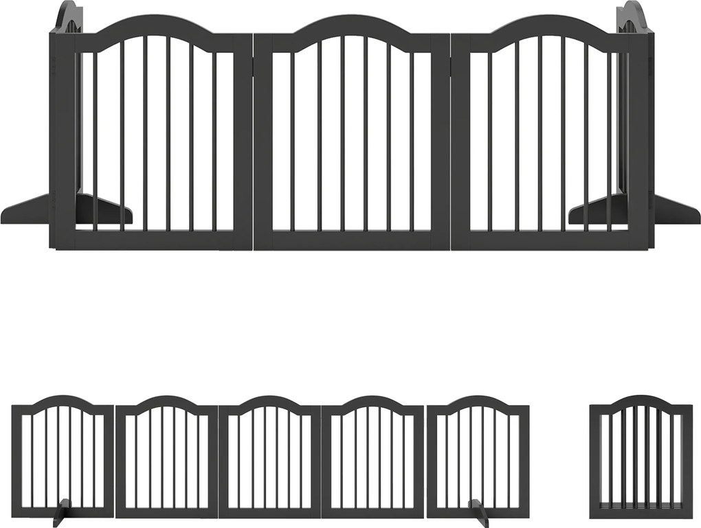 PawHut Gard delimitare pentru câini, grilaj de protecție independent cu picioare, pliabil, 5 panouri, 261,5 x 29,5 x 61 cm, Negru | Aosom Romania