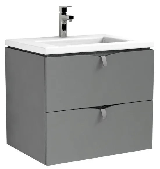 Set dulap baza suspendat gri cu 2 sertare Oristo Siena si lavoar din compozit Beryl 60 cm