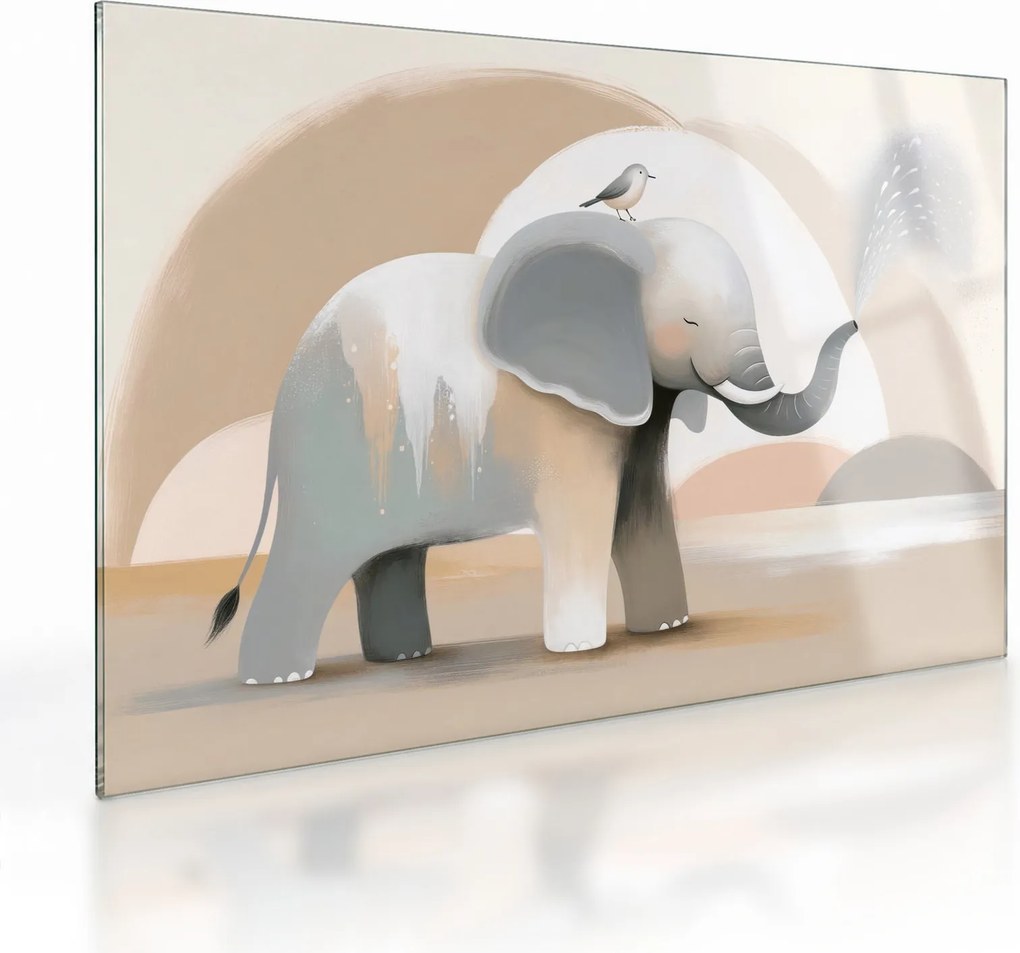 Tablou pe sticlă - Elefant în culori pastel (70x50 cm)