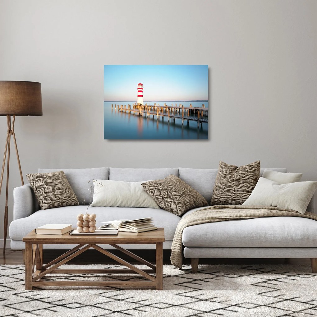 Tablou pe sticlă cu far la răsărit de soare (70x50 cm)