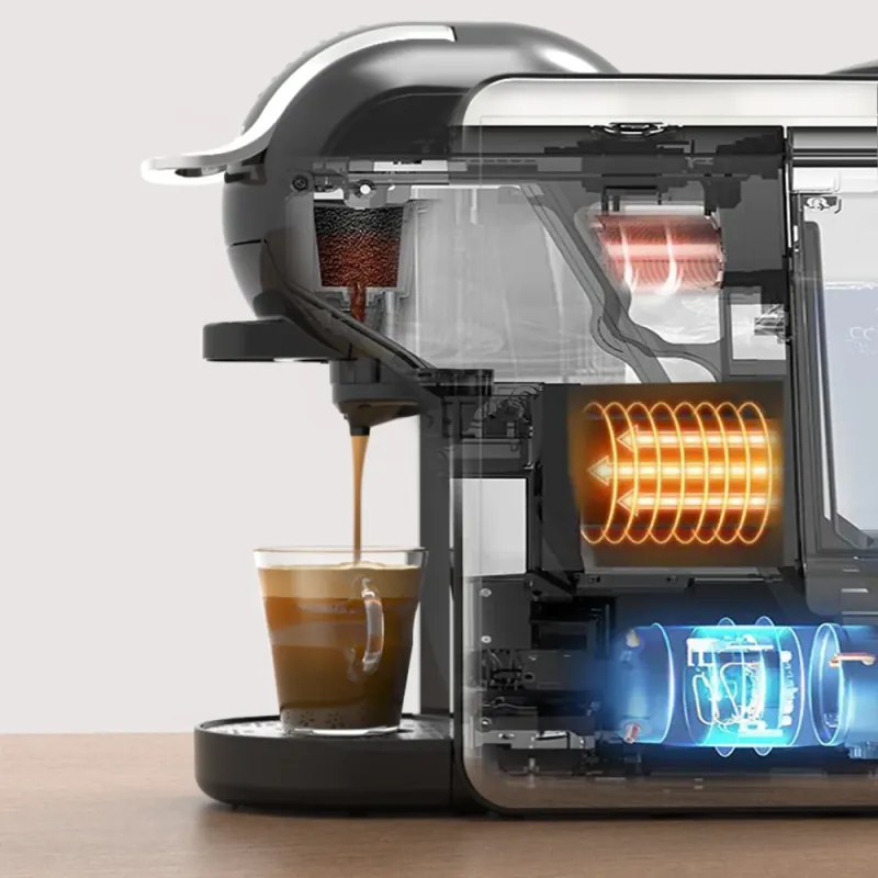 Espressor 8in1 Oliver Voltz OV51171K8R, 1450W, 0.8 L, 5 adaptoare, 19 bar, Cafea macinata si capsule, Negru/Argentiu