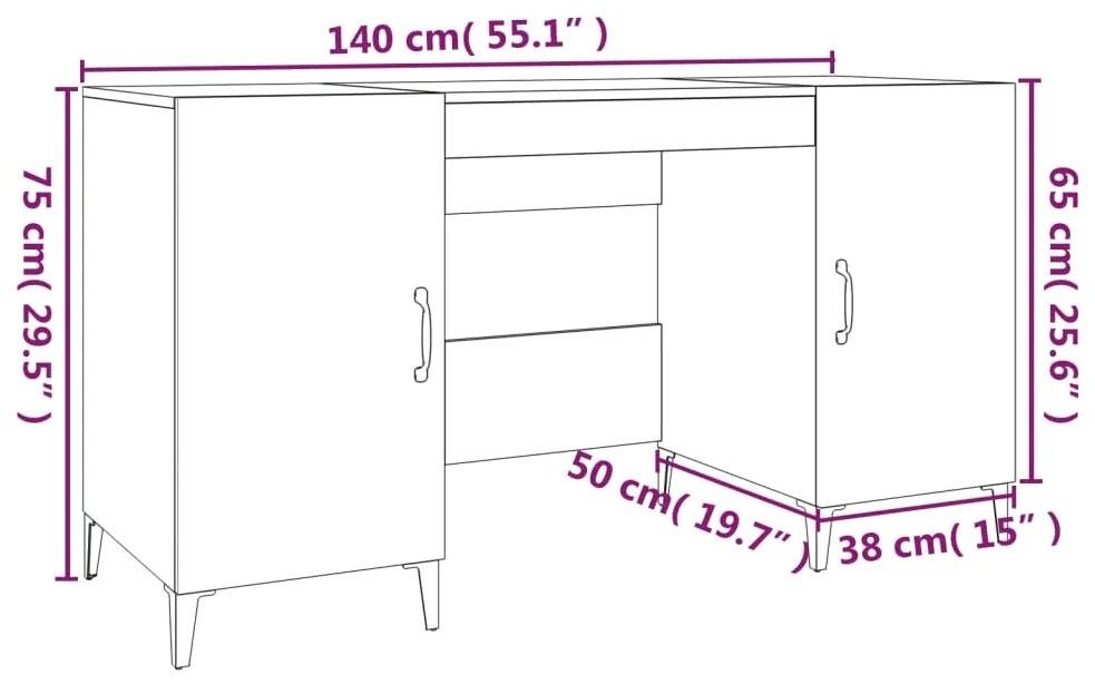 Birou, alb extralucios, 140x50x75 cm, lemn compozit Alb foarte lucios