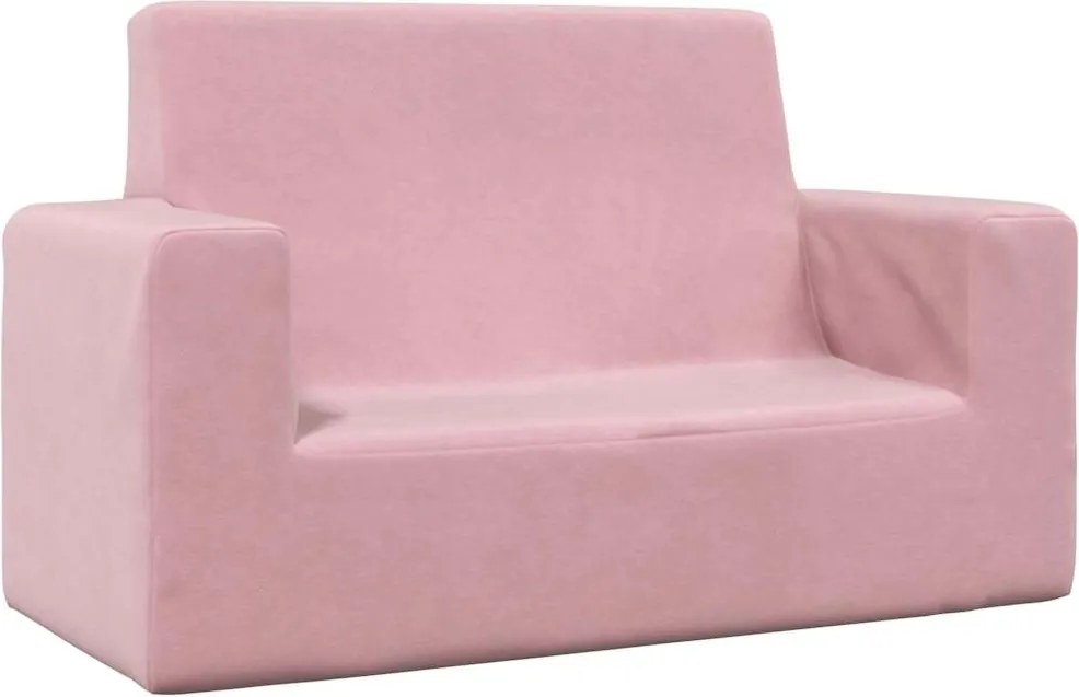 vidaXL Canapea pentru copii cu 2 locuri, roz, pluș moale