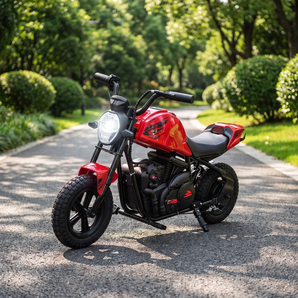 AIYAPLAY Motocicletă electrică de cross pentru copii, stil Harley, 24V, 6-12 ani, anvelope din cauciuc 30 cm, roșie | Aosom Romania