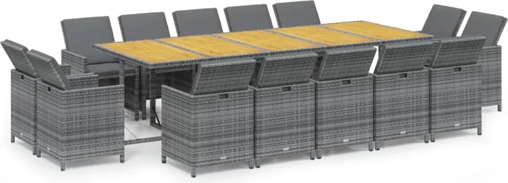 vidaXL Set mobilier de grădină cu perne, 15 piese, gri, poliratan