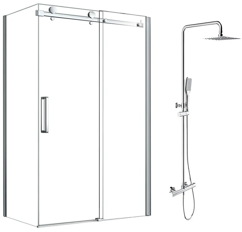 Pachet cabina de dus Fluminia Paloma gri 120x90 cm si coloana de dus OMNIRES Y crom