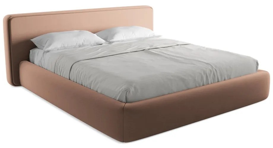 Pat matrimonial roz deschis tapițat cu spațiu de depozitare cu somieră 180x200 cm Kiana – Makamii