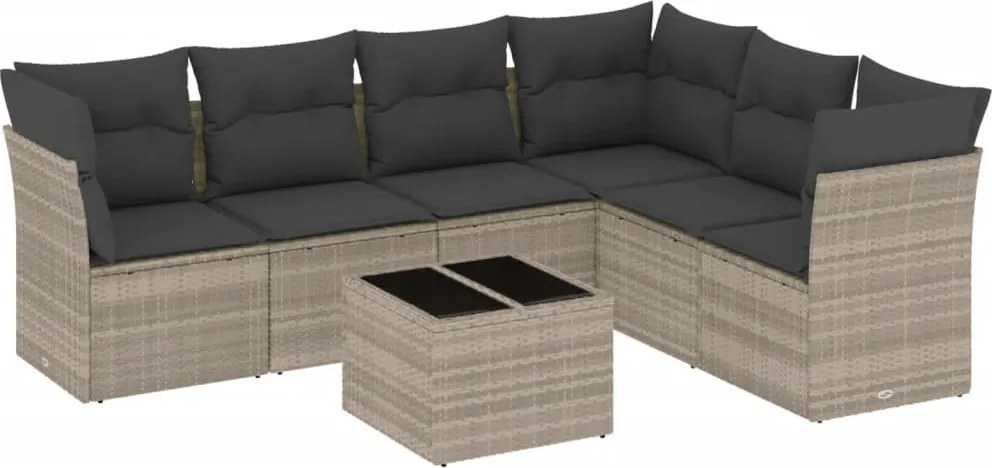 vidaXL Set canapele de grădină cu perne, 7piese gri deschis poliratan