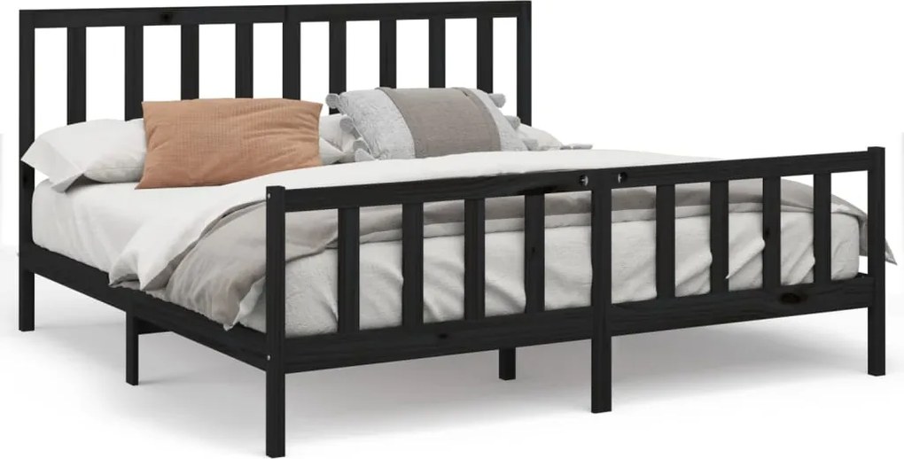 vidaXL Cadru de pat, negru, 200x200 cm, lemn masiv de pin