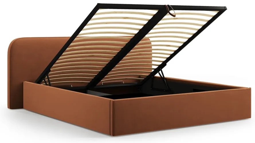 Pat matrimonial teracotă tapițat cu spațiu de depozitare cu somieră 180x200 cm Elizabeth – Micadoni