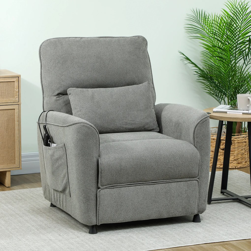 HOMCOM Fotoliu Relaxant Electric cu Masaj și Încălzire, Silențios, Reclinabil 150° în Cinilie cu Pernă, Funcție de Memorare, 2 Telecomenzi, Suport pentru Picioare, Pentru Living sau Birou, Gri Închis | Aosom Romania