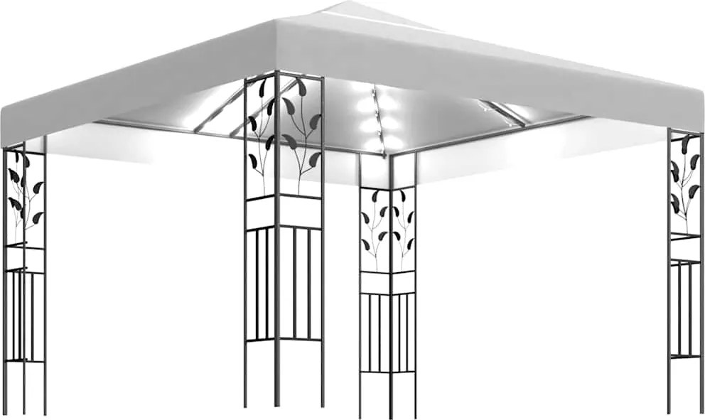 vidaXL Pavilion cu șiruri de lumini LED, alb, 3x3m