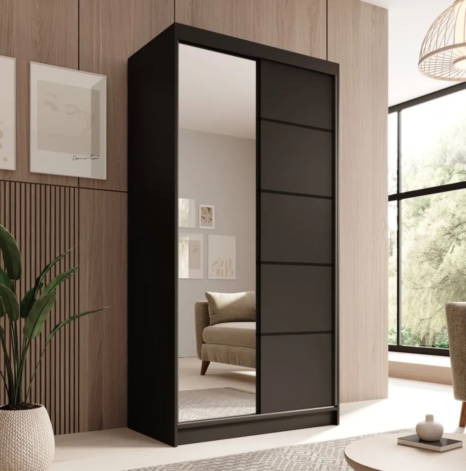 Dulap cu usi glisante, 100x58x200 cm, Laurencja 100, ADRK Furniture (Culoare: Negru / Alb)