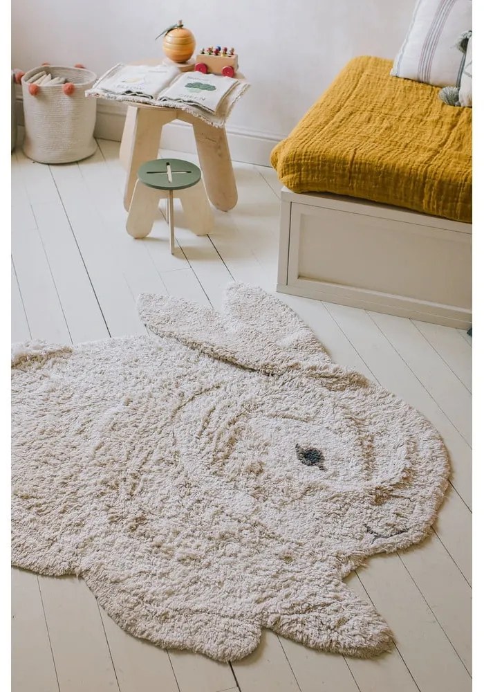 Covor pentru copii gri deschis lavabil/țesut manual din bumbac 130x135 cm Bunny – Lorena Canals