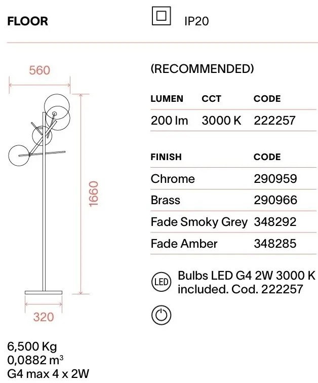 Lampa de podea EQUINOXE PT4 crom/ faded smoky