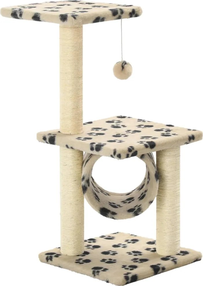 vidaXL Ansamblu pisici stâlpi funie sisal, bej, 65 cm, imprimeu lăbuțe