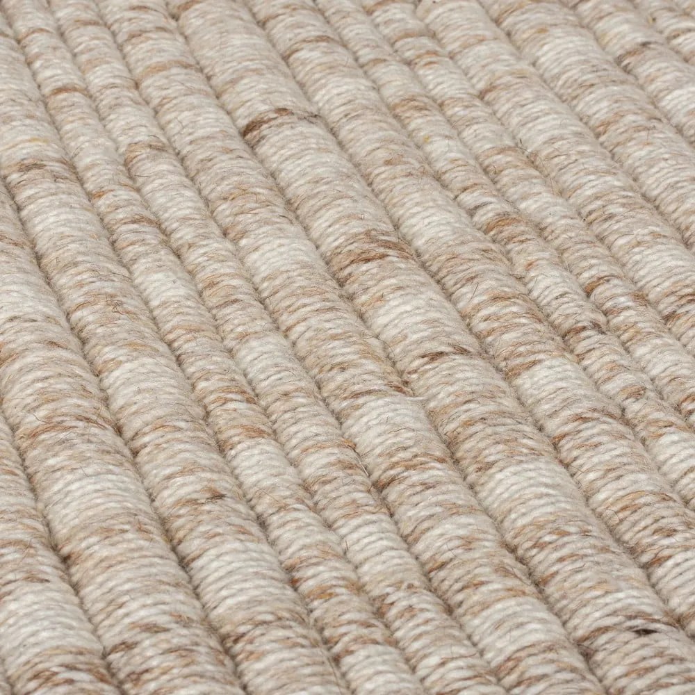 Covor bej țesut manual din amestesc de lână 200x290 cm Rene Fringed Ribbed – Flair Rugs