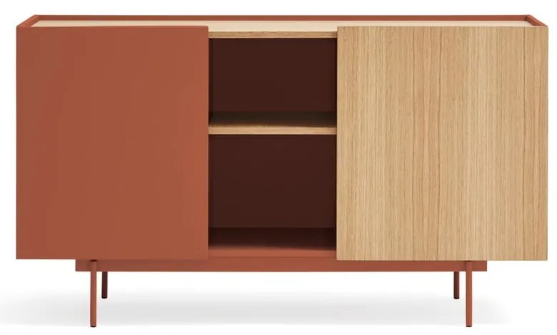 Comodă cărămiziu-natural joasă cu aspect de lemn de stejar 130x78 cm Otto – Teulat