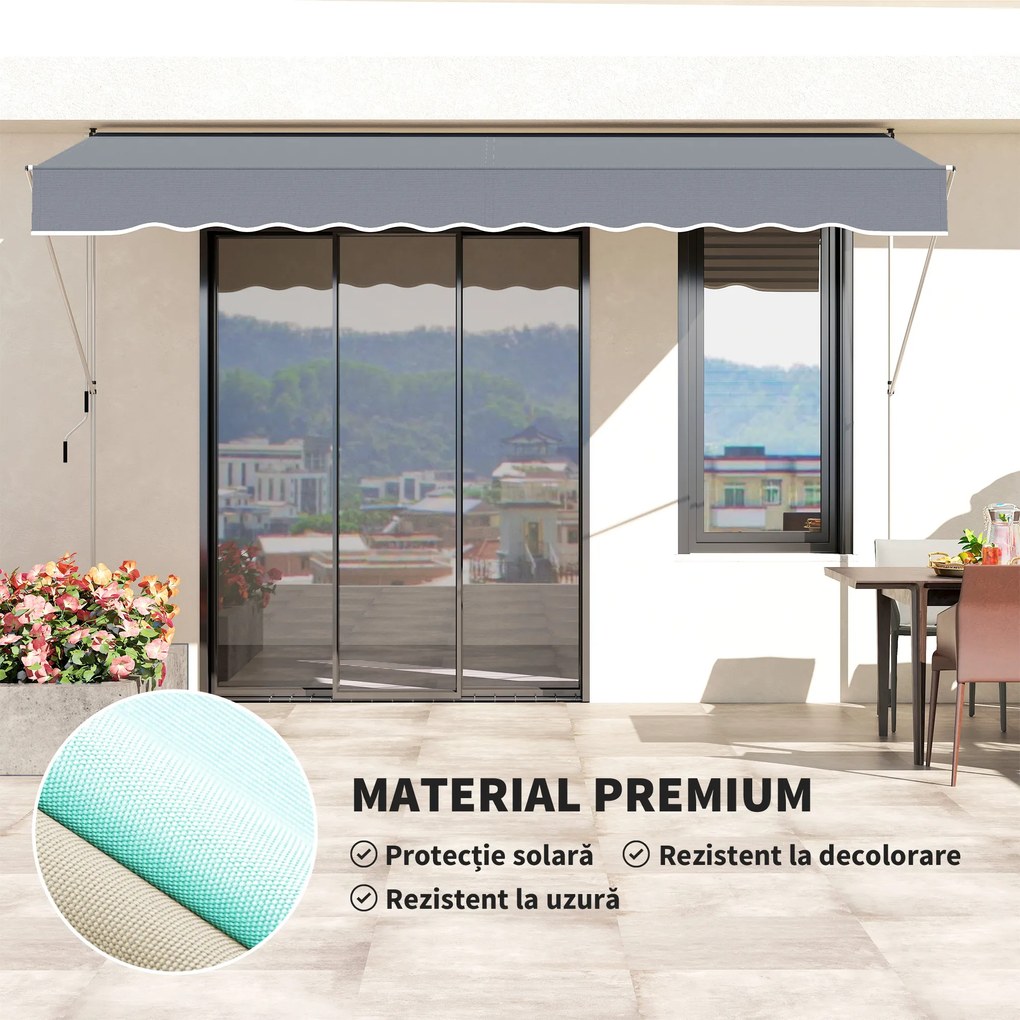 Outsunny Copertină Retractabilă cu Braț Pliabil, 400x120 cm, Gri Închis | Aosom Romania