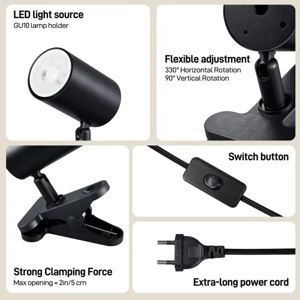 Immax NEO 08291L - Lampă cu clemă PUNTO 1xGU10/9W/230V neagră