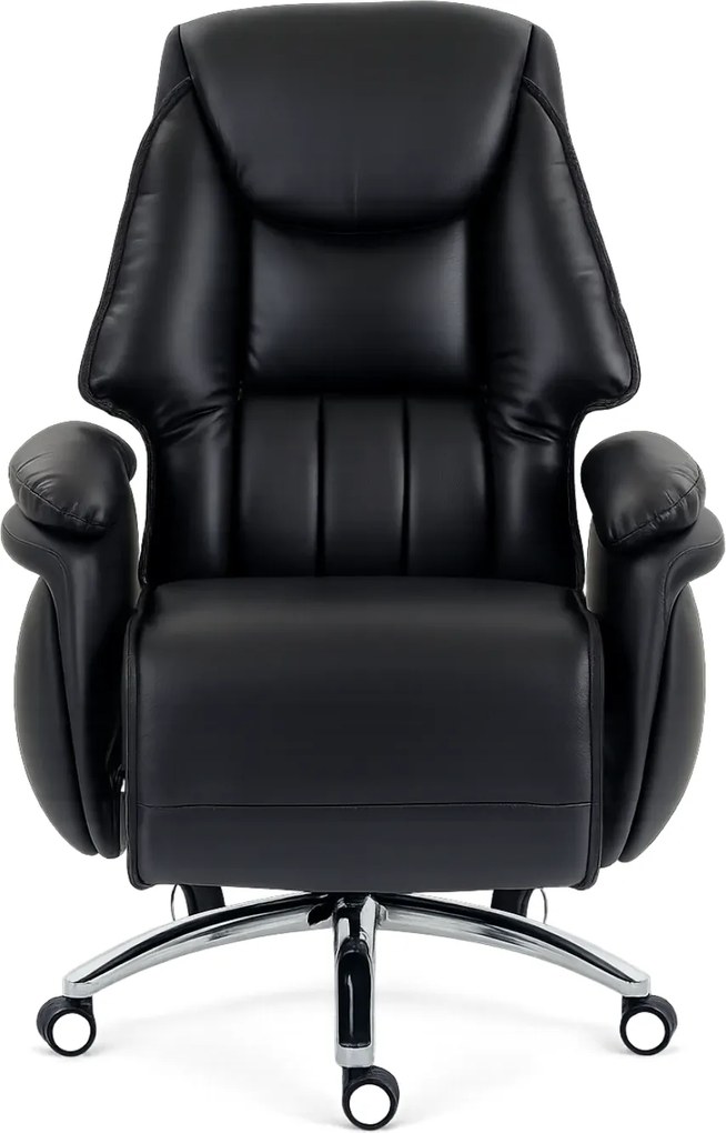 PRESIDENT BLACK 999 – Scaun Executiv Premium din Piele Naturală, Reclinabil electric, 2 Motoare, Suport pentru Picioare, Negru