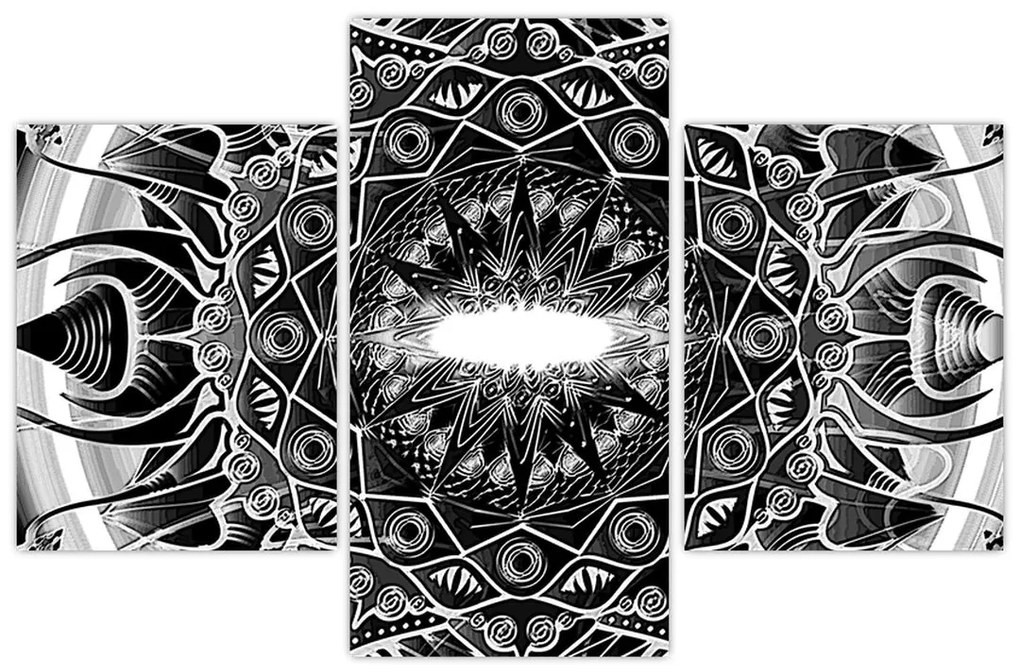Tablou cu ornamente alb negre (90x60 cm)