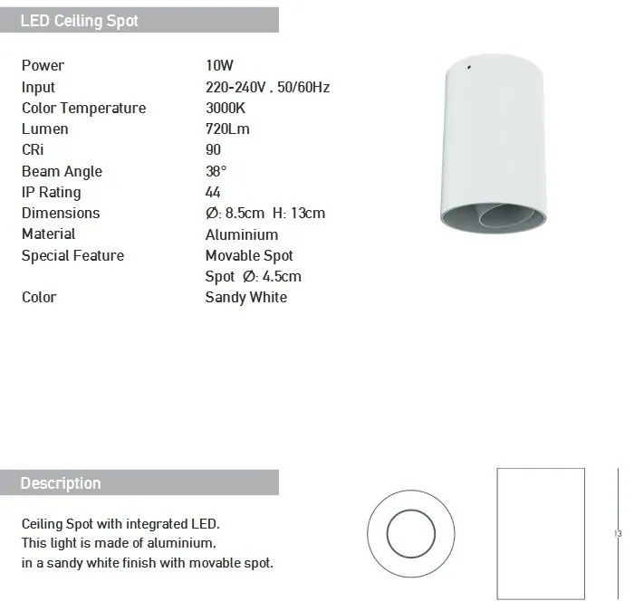 Spot LED aplicat tavan IP44 Hugo alb
