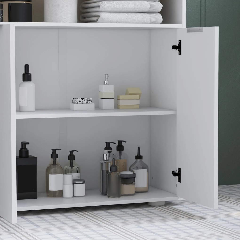 kleankin Mobilier de depozitare pentru baie cu 2 uși și 2 compartimente deschise dim.  60L x 30A x 102H cm, alb | Aosom Romania