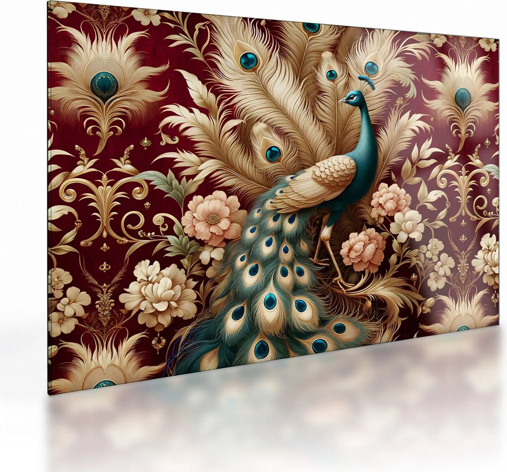 Tablou pe sticlă – Păun elegant (70x50 cm)
