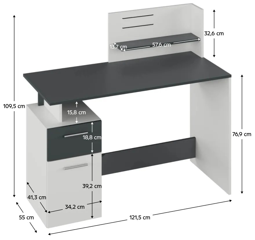 Birou , alb grafit, 122 cm lungime