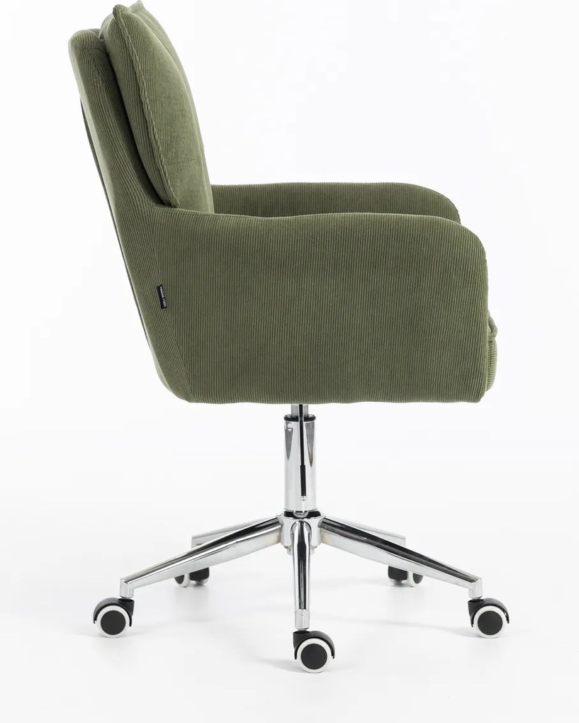 HR250K Scaun Catifea Reiată Premium culoare verde salvie Bază Cromata