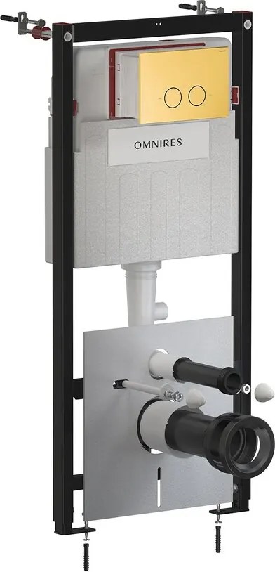 Rezervor incastrat Omnires StrongFrame ECO pentru vas WC suspendat si clapeta de actionare Steel-R45 finisaj auriu periat