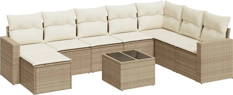 vidaXL Set canapele de grădină, 9 piese, cu perne, bej, poliratan