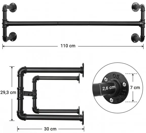 Cuier metal suspendat, 110 x 30 x 29.3 cm