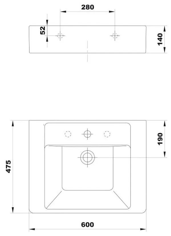 Lavoar suspendat alb 60 cm Gala Casual 600x475 mm