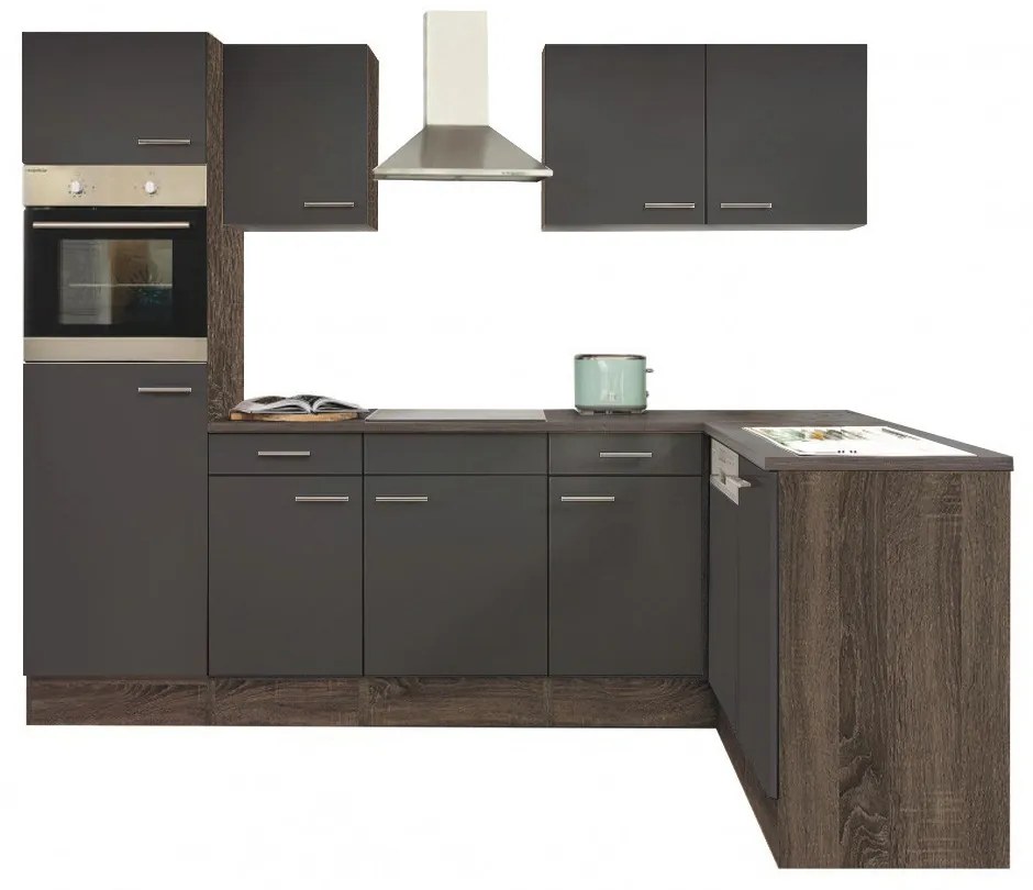 Mobilă de bucătărie de colț Yorki 280, corp stejar Yorki, față antracit satinat