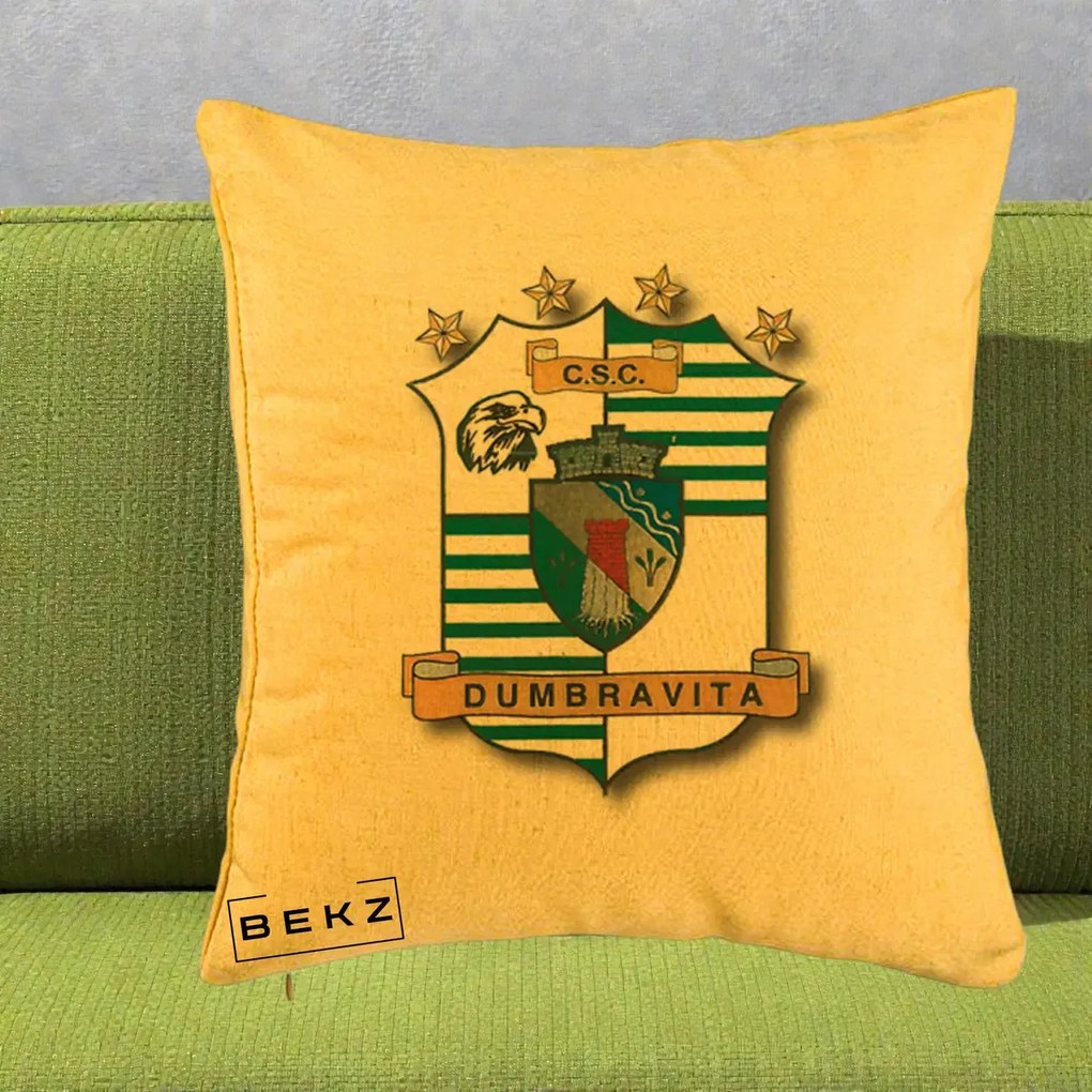 Perna Personalizata CSC Dumbravita Fotbal, 40x40 cm, Galben, Husa Detasabila, Perna Inclusa, BEKZ®