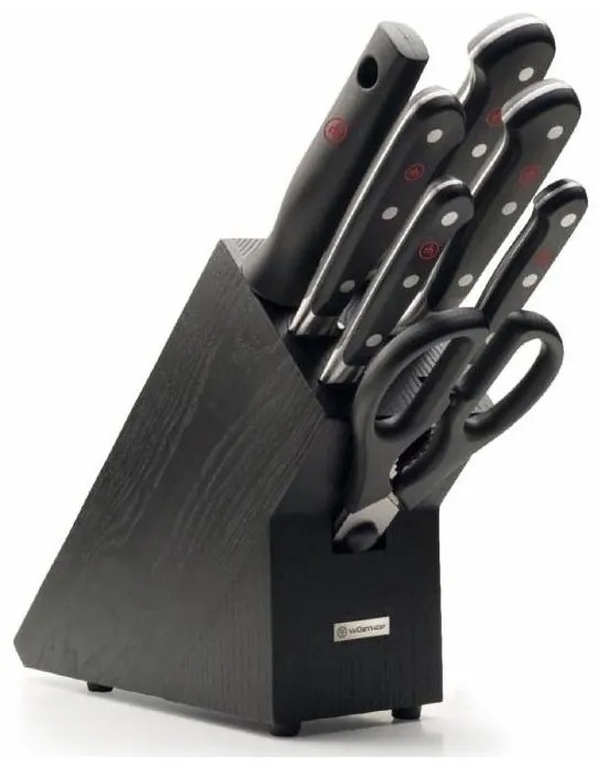 Wüsthof CLASSIC set 8 cuțite bucătărie, suport, frasin/negru