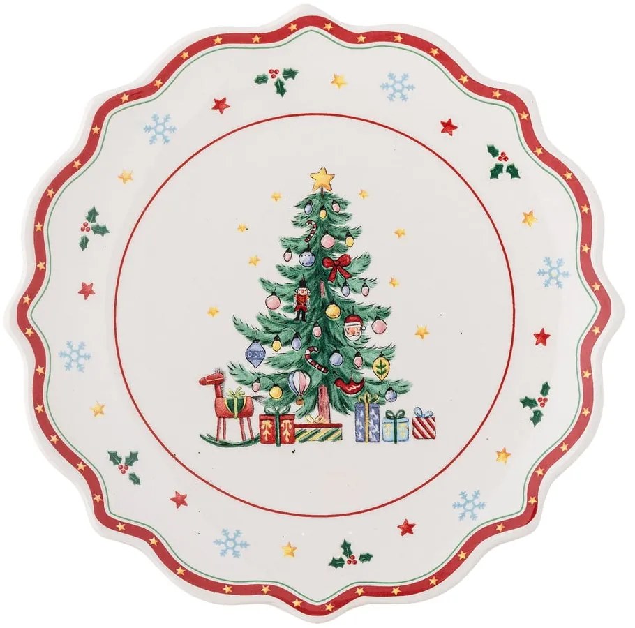 Farfurie roșie-crem pentru servire din ceramică ø 17 cm, cu model de Crăciun Naive – Bloomingville